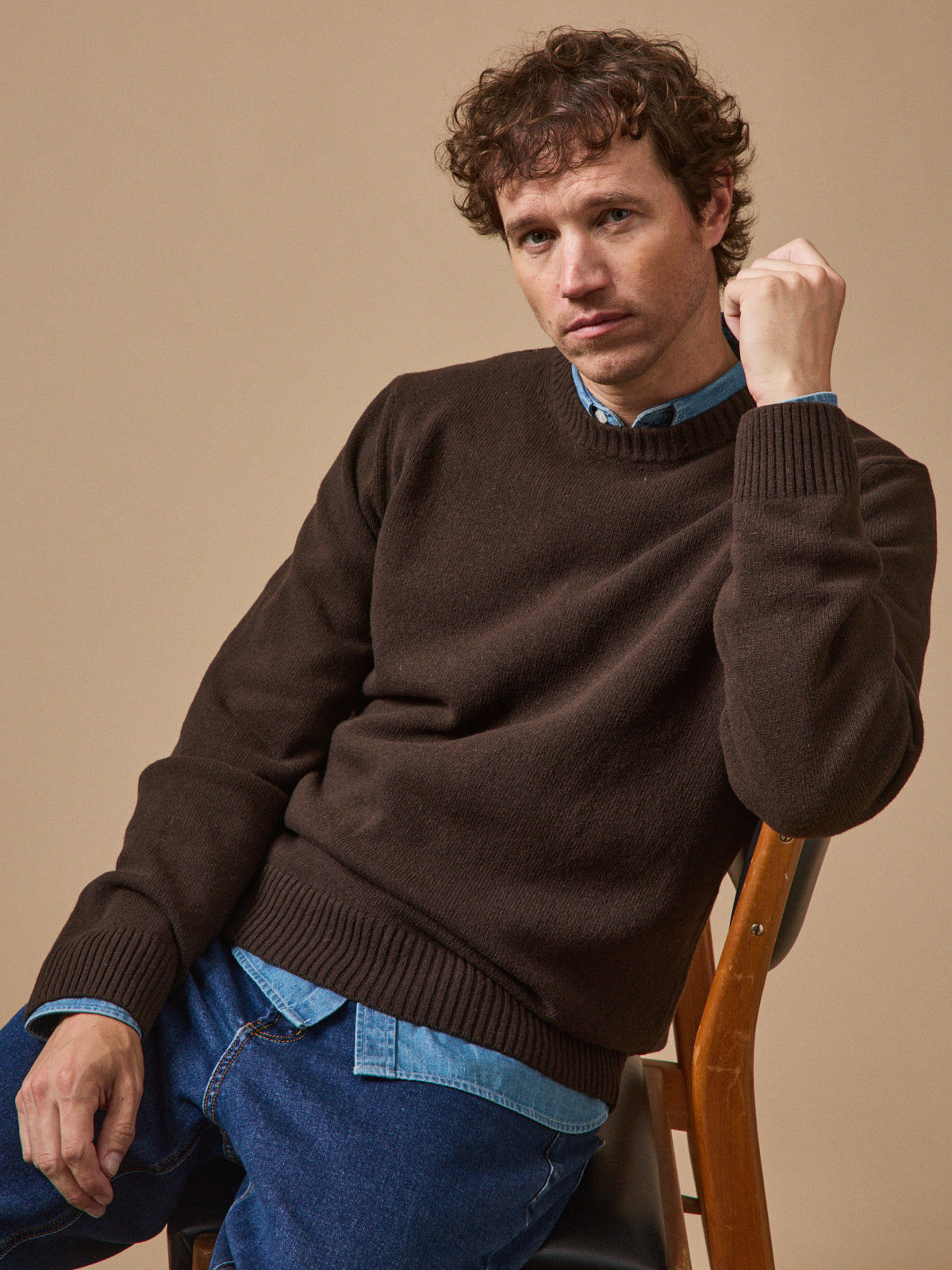 Herrenpullover mit rundem Halsausschnitt aus Wollmischung
