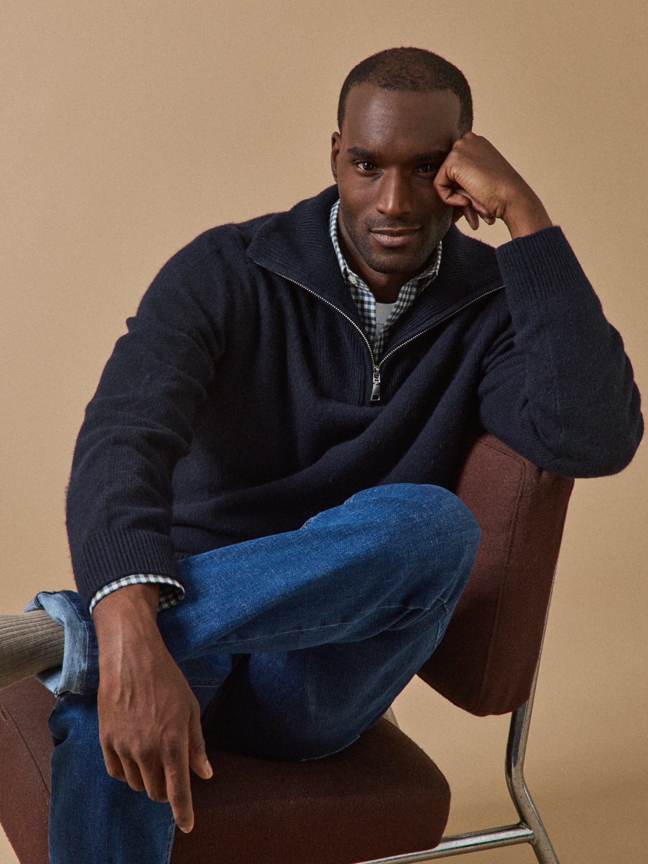 Herrenpullover mit Reißverschluss aus Merinowolle