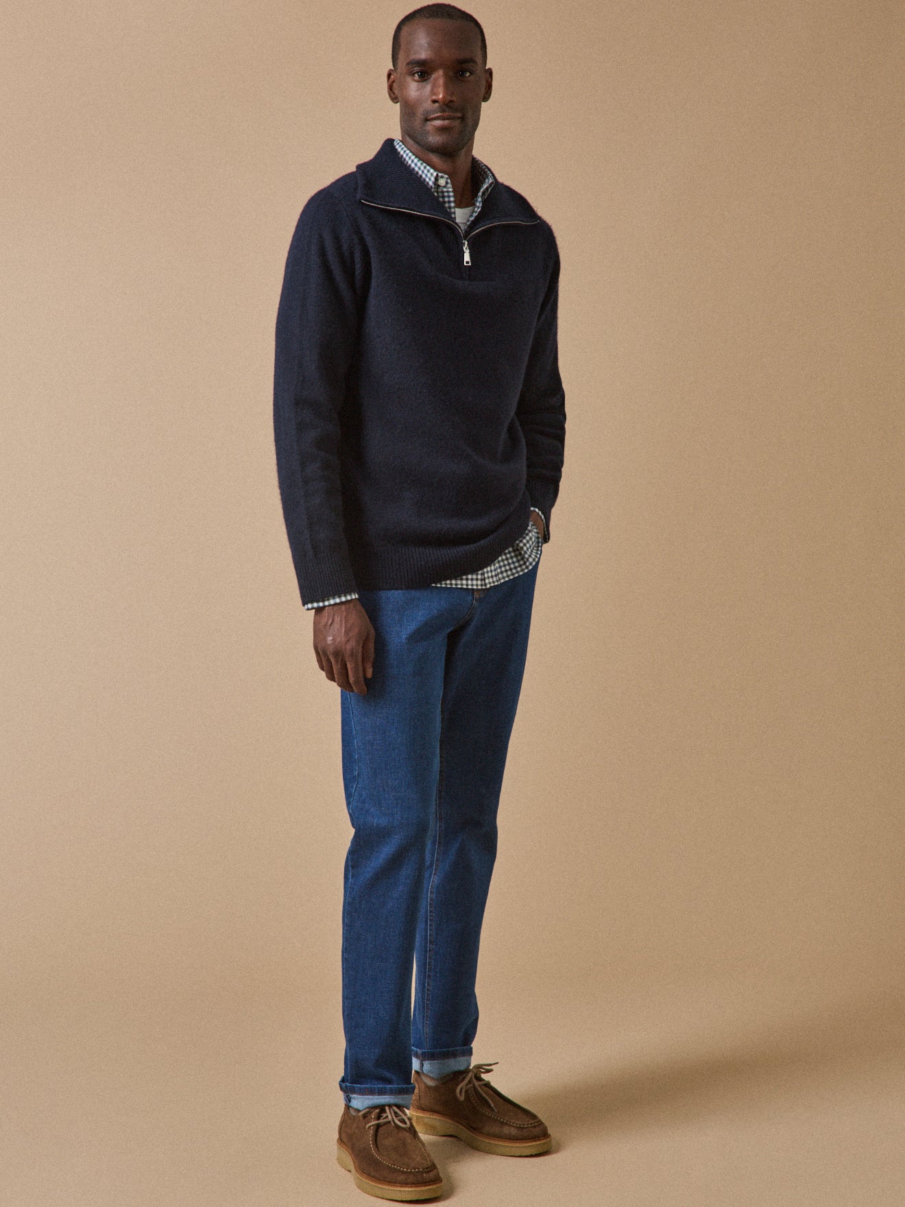 Herrenpullover mit Reißverschluss aus Merinowolle