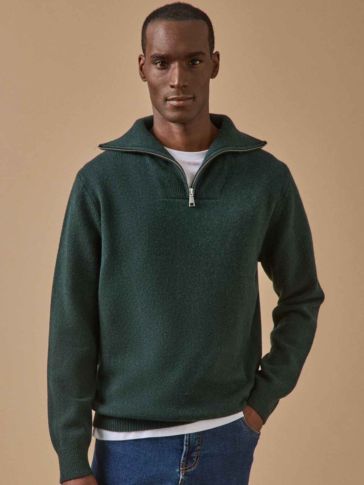 Herrenpullover mit Troyerkragen aus Merinowolle