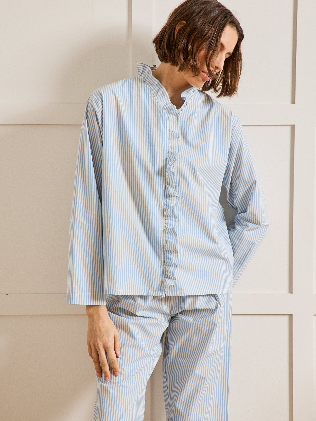 Pyjama rayé volanté femme