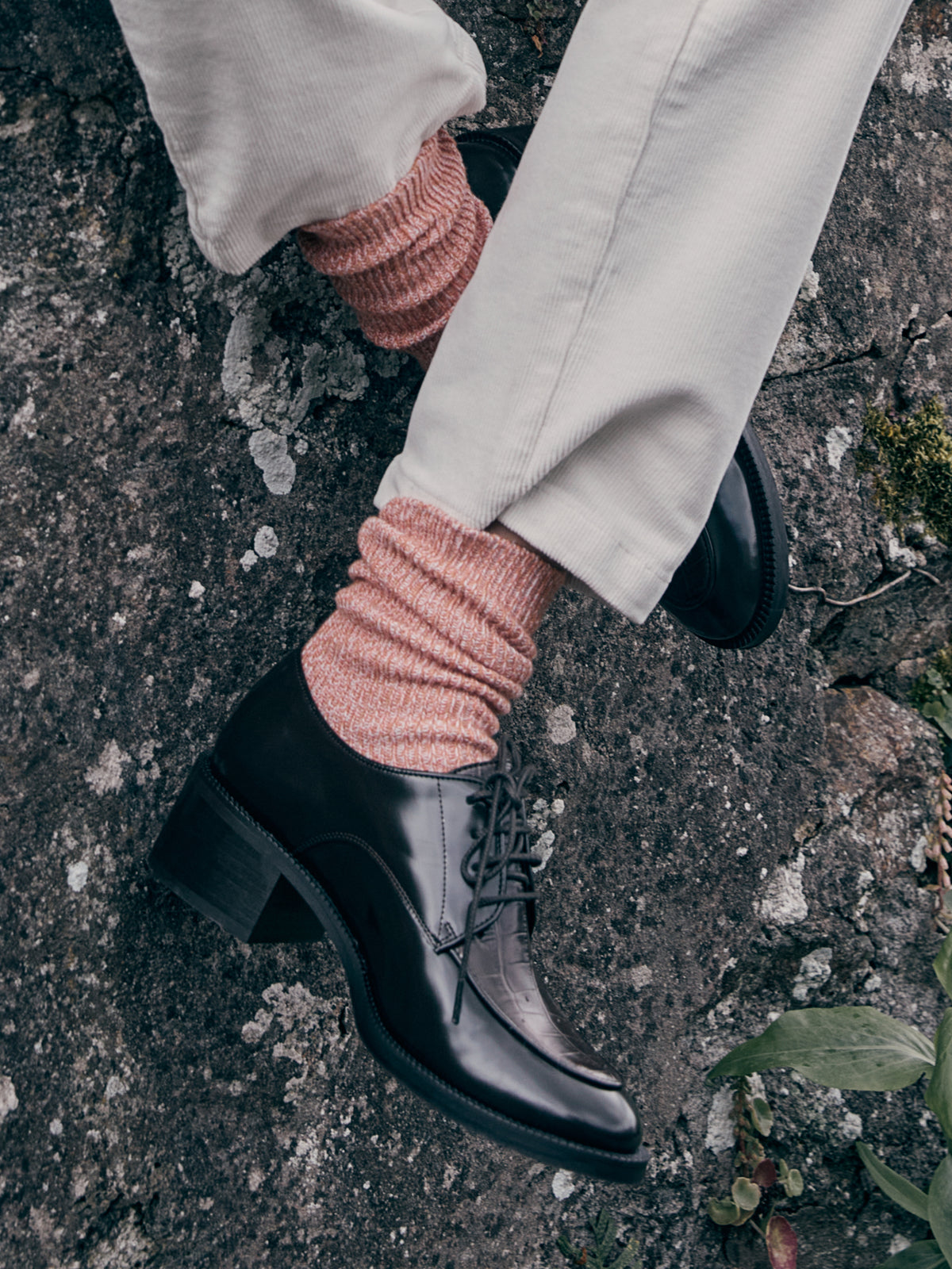 Derbies bicolores à talon en cuir femme