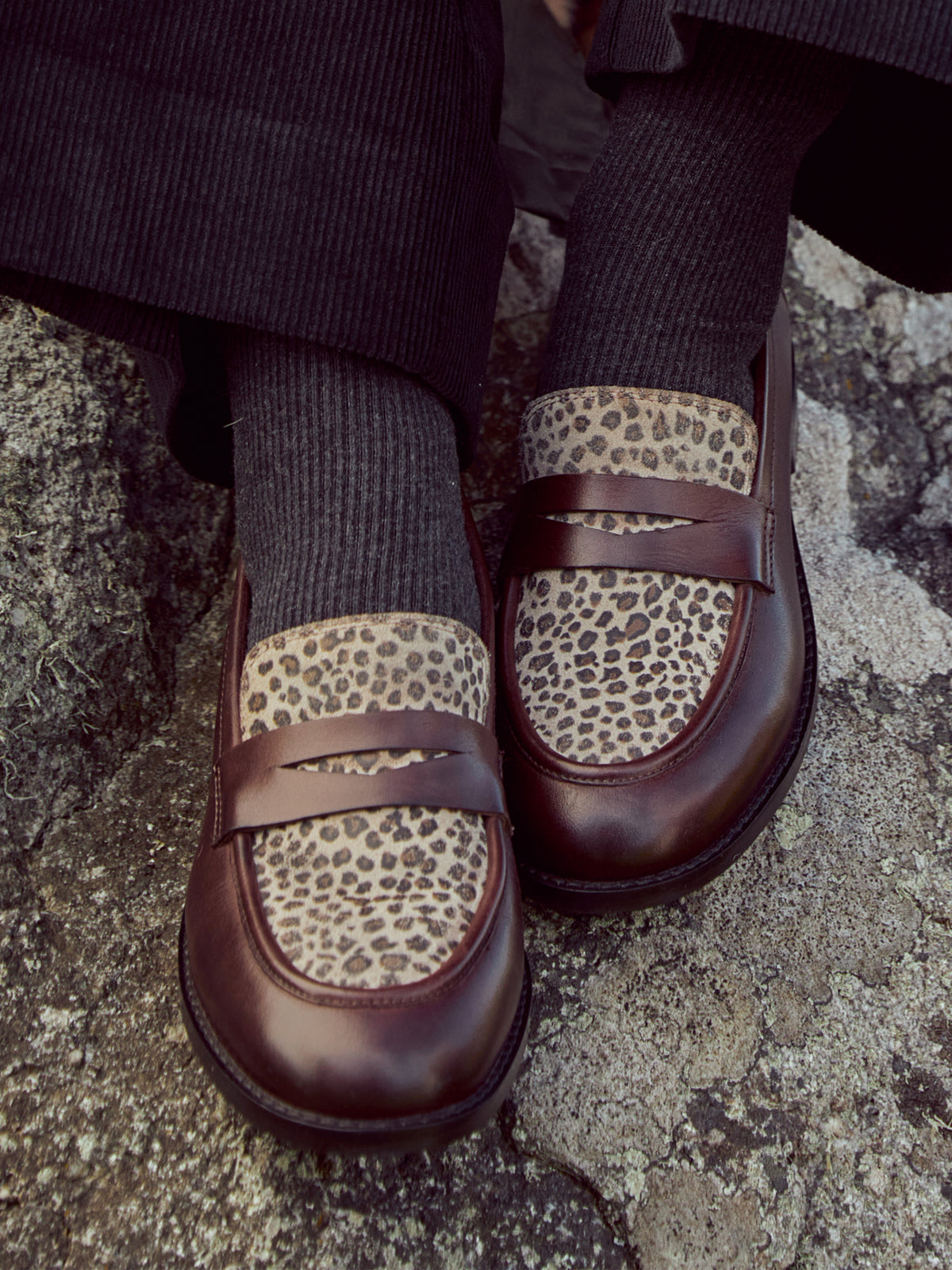 Mocassins bicolores cuir femme