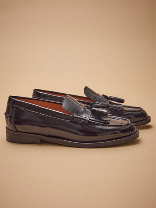 Mocassins frange et pompons cuir femme