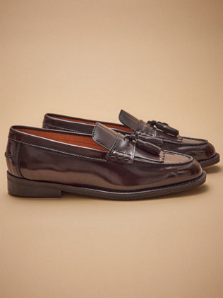 Mocassins frange et pompons cuir femme