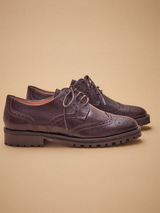 Derbies bout fleuri lacées cuir femme