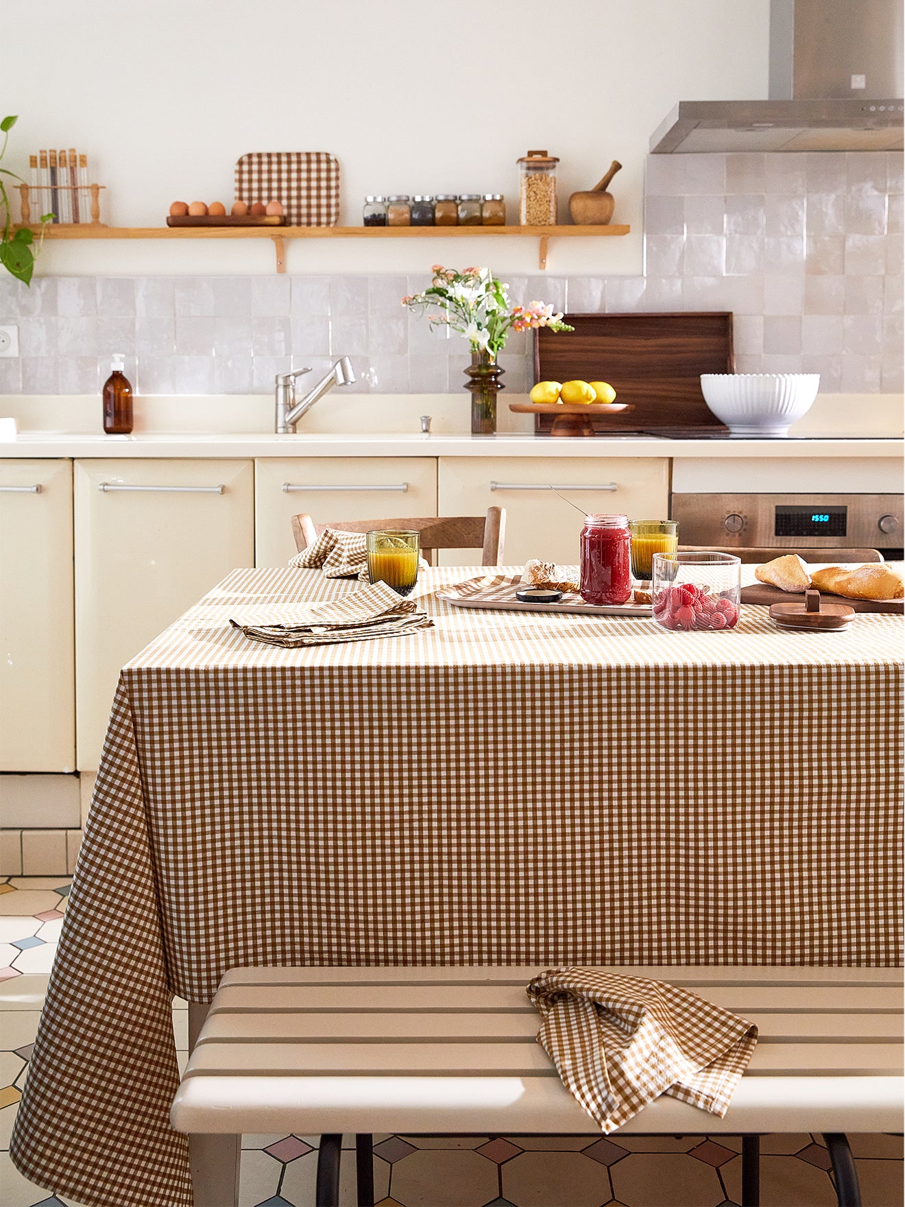 Karierte Tischdecke aus Baumwoll-Perkal