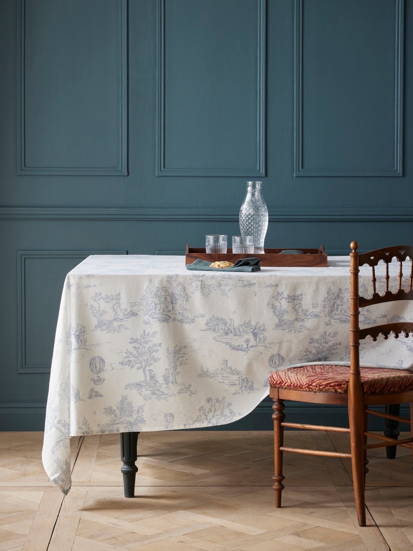 Servietten im 4er-Set aus Baumwolle und Viskose im Toile-de-Jouy-Esprit