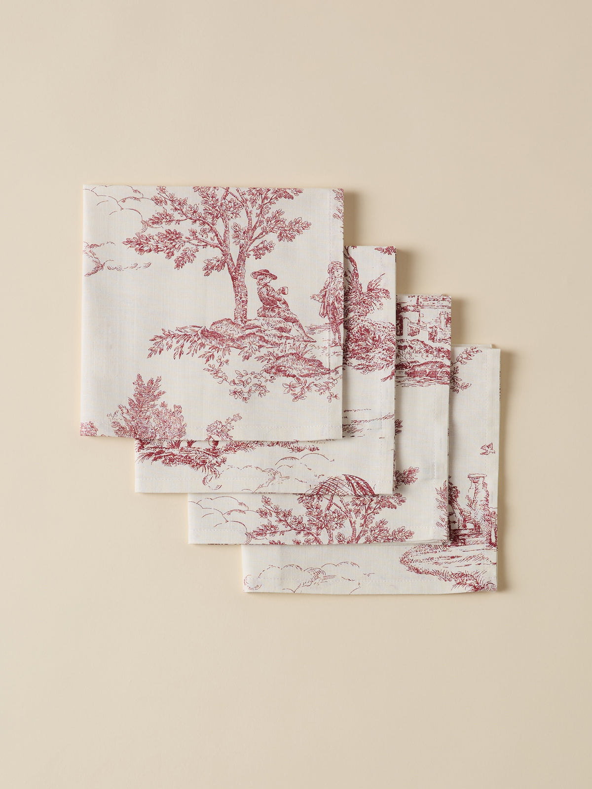 Servietten im 4er-Set aus Baumwolle und Viskose im Toile-de-Jouy-Esprit