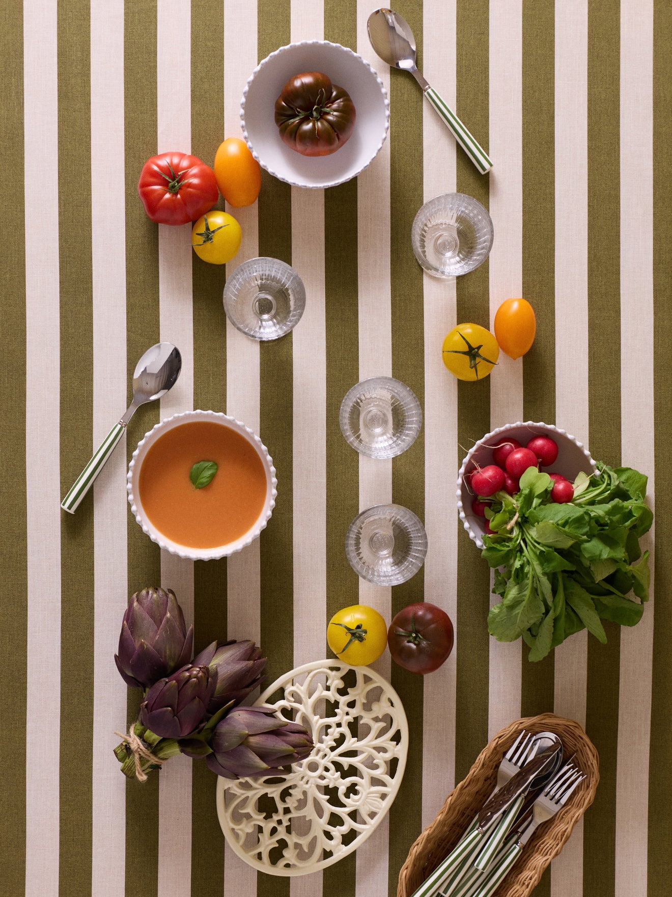 Nappe rayée en coton tramé aspect lin