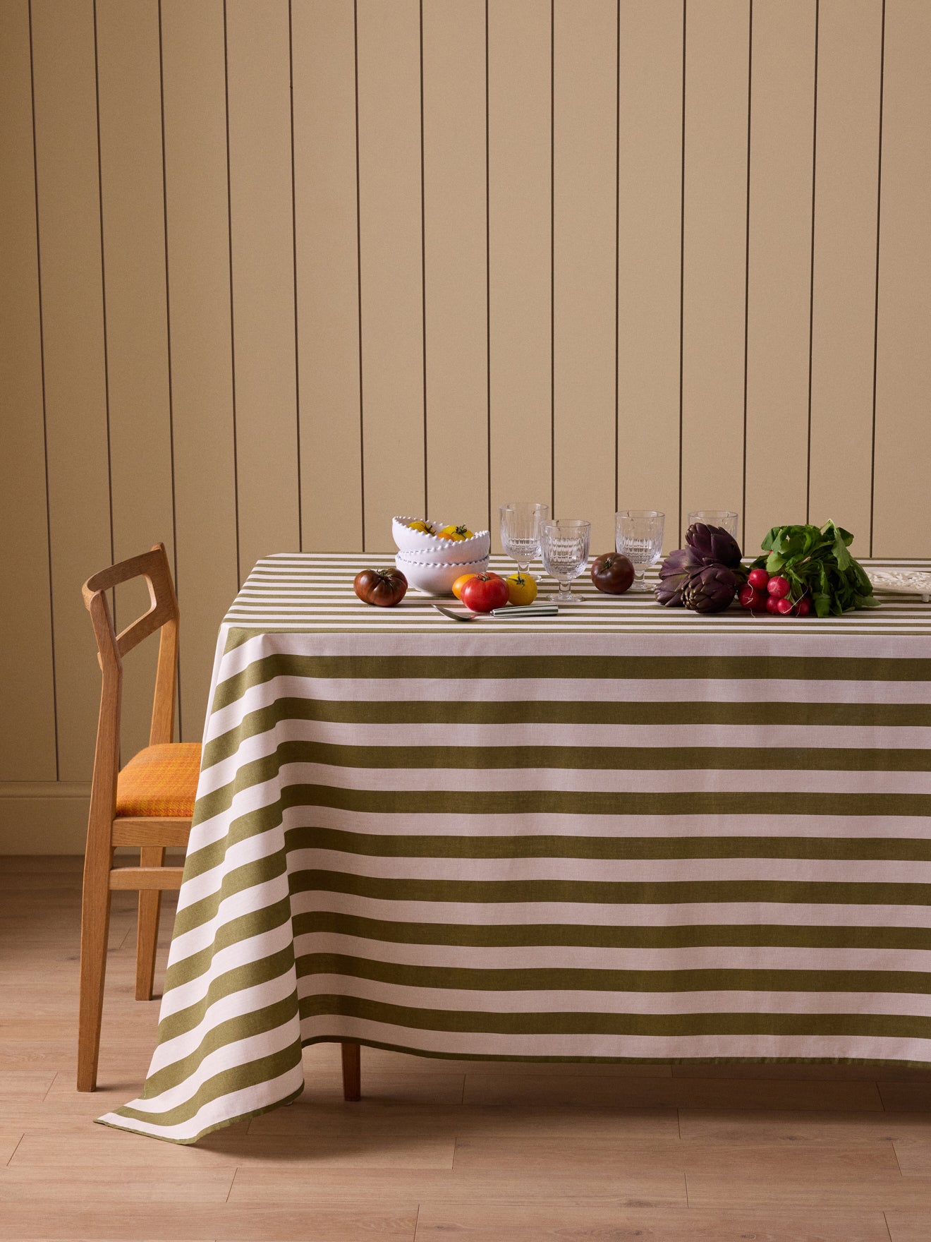 Nappe rayée en coton tramé aspect lin