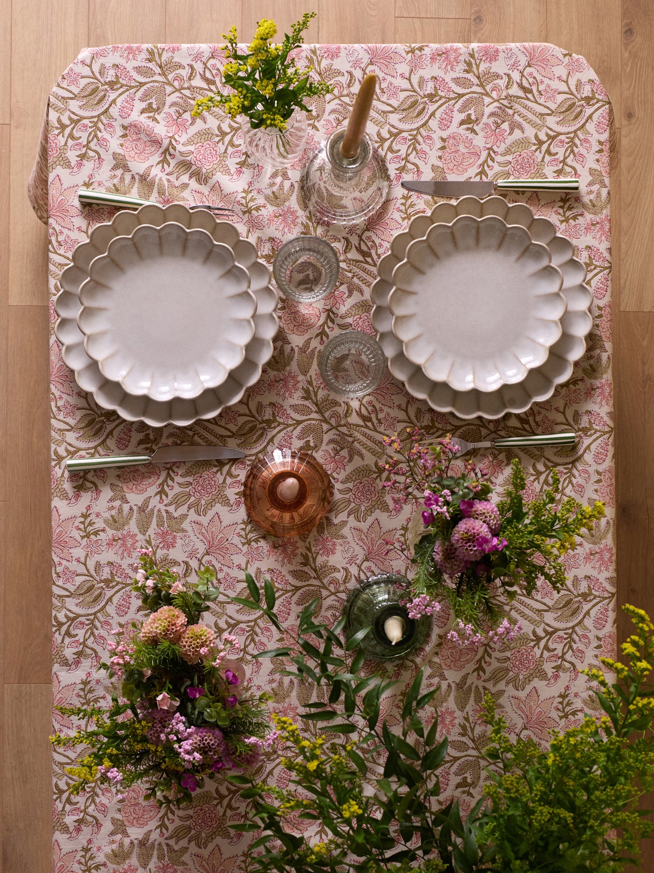 Tischdecke aus bedruckter Baumwolle in Rosa