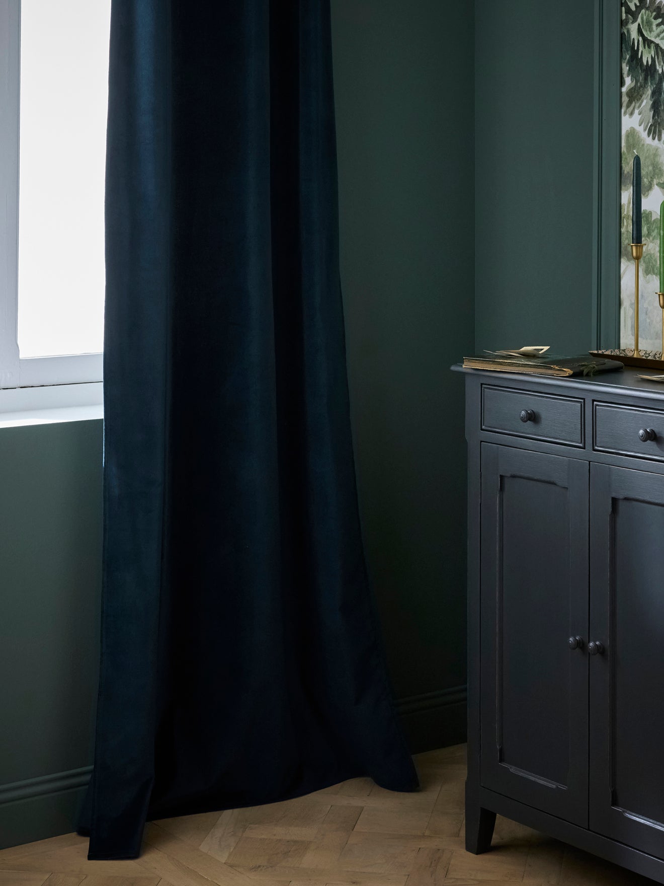 Rideau en velours ras à ruflettes