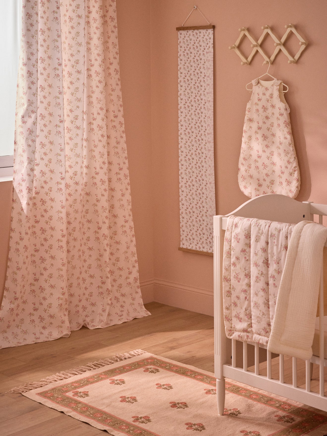 Rideau voilage percale de coton imprimé Fleurs Rose