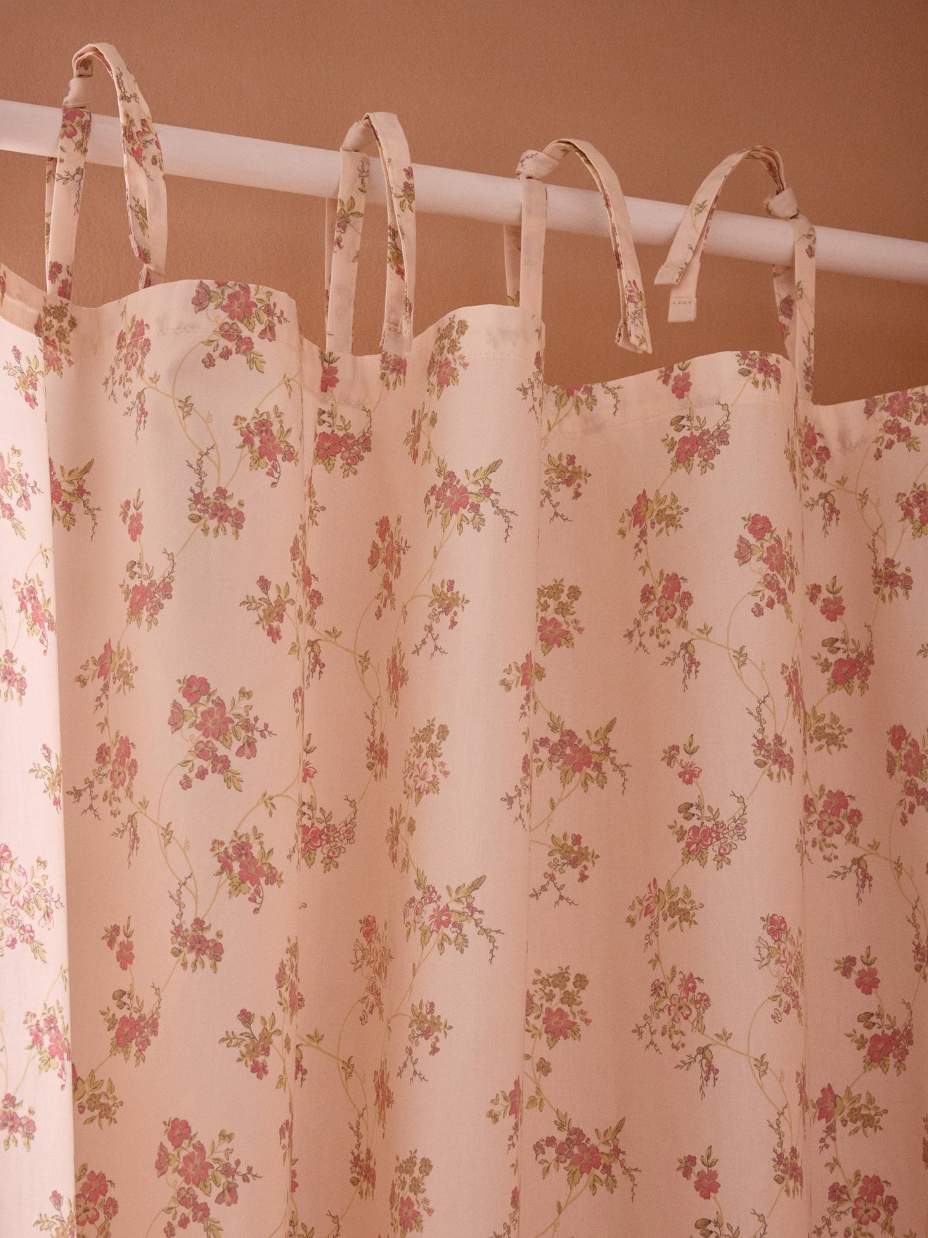 Rideau voilage percale de coton imprimé Fleurs Rose