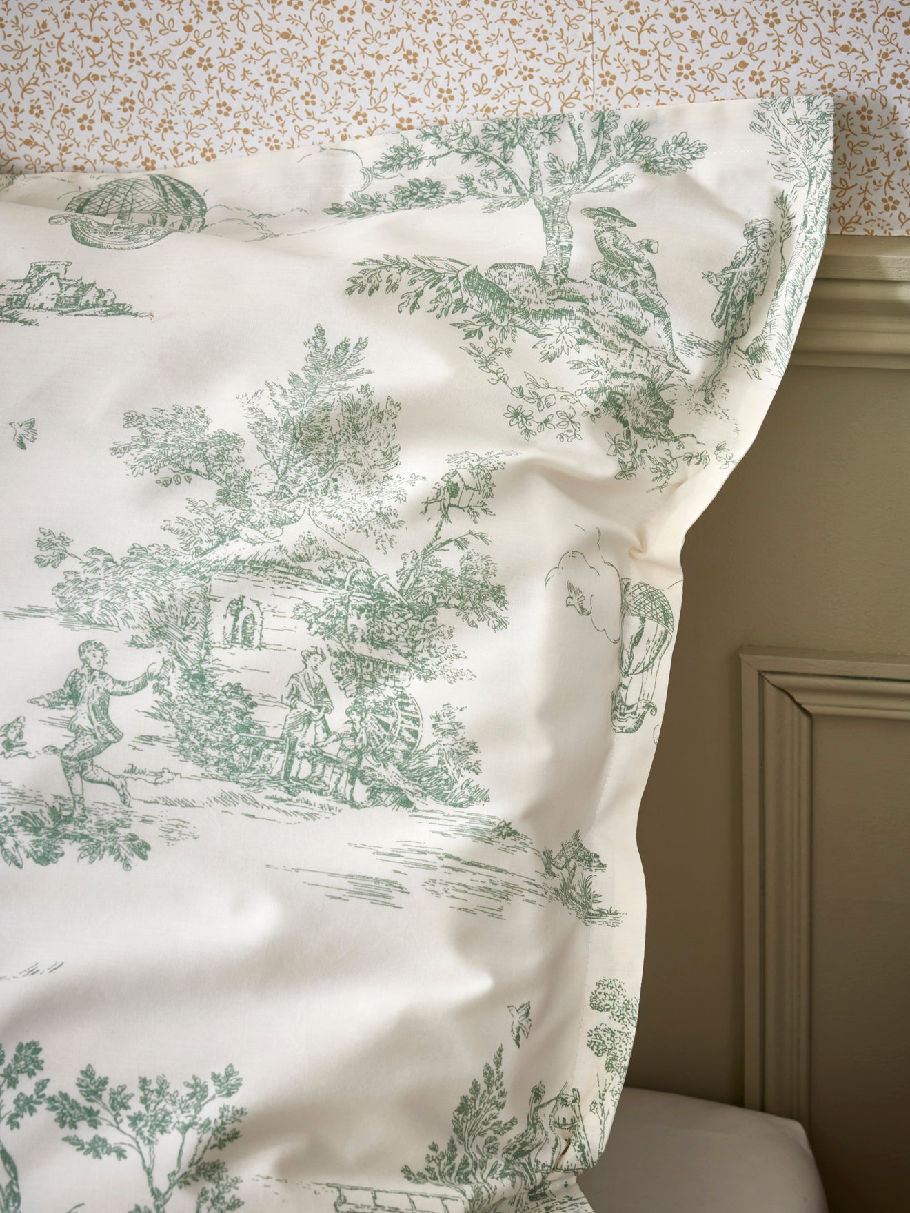 Taie d'oreiller percale de coton "Esprit toile de Jouy"
