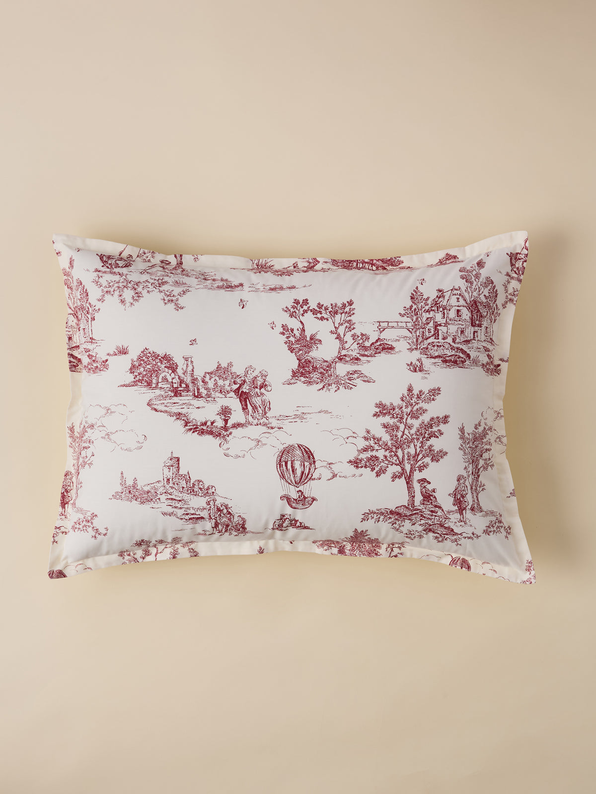 Taie d'oreiller esprit toile de Jouy en percale de coton