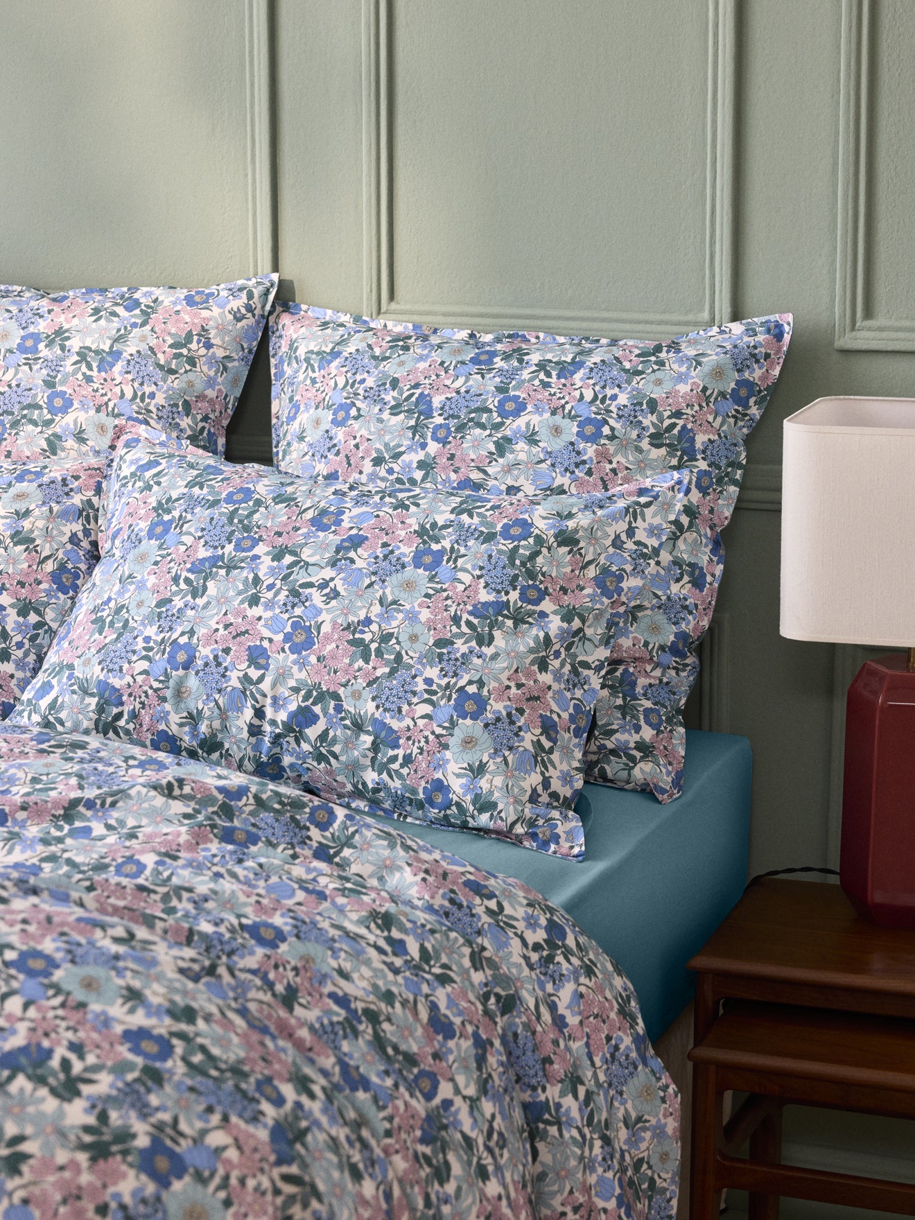 Kopfkissenbezug aus Baumwoll-Perkal und Liberty-Stoff