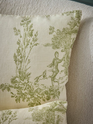 Housse de coussin esprit jouy en coton et lin