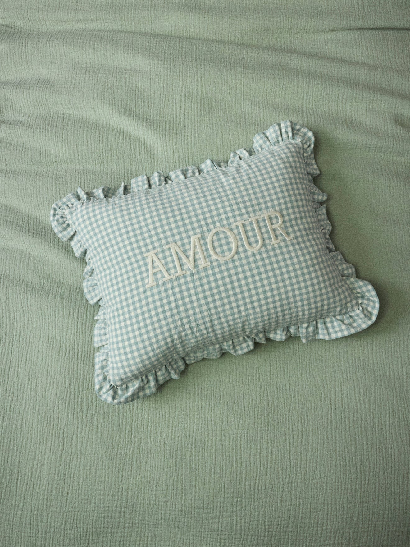 Kissen « Amour » mit Vichy-Print