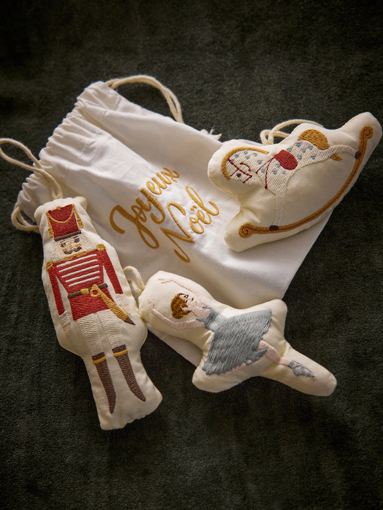 Weihnachtsbaumschmuck Nussknacker aus Baumwolle im 3er-Set