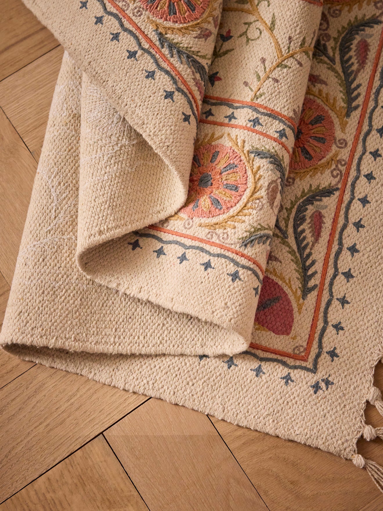 Bestickter Baumwollteppich « Flore » – XL