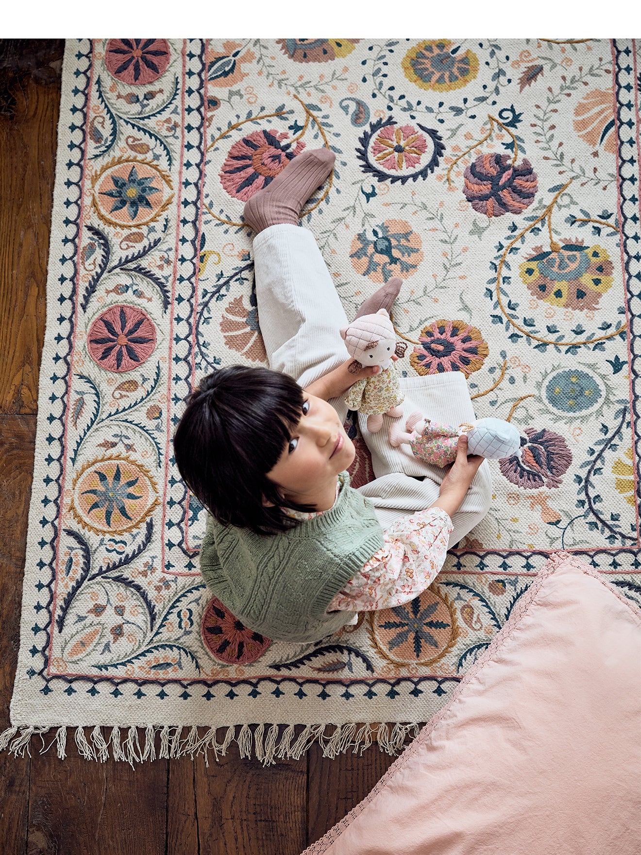 Bestickter Baumwollteppich « Flore » – XS