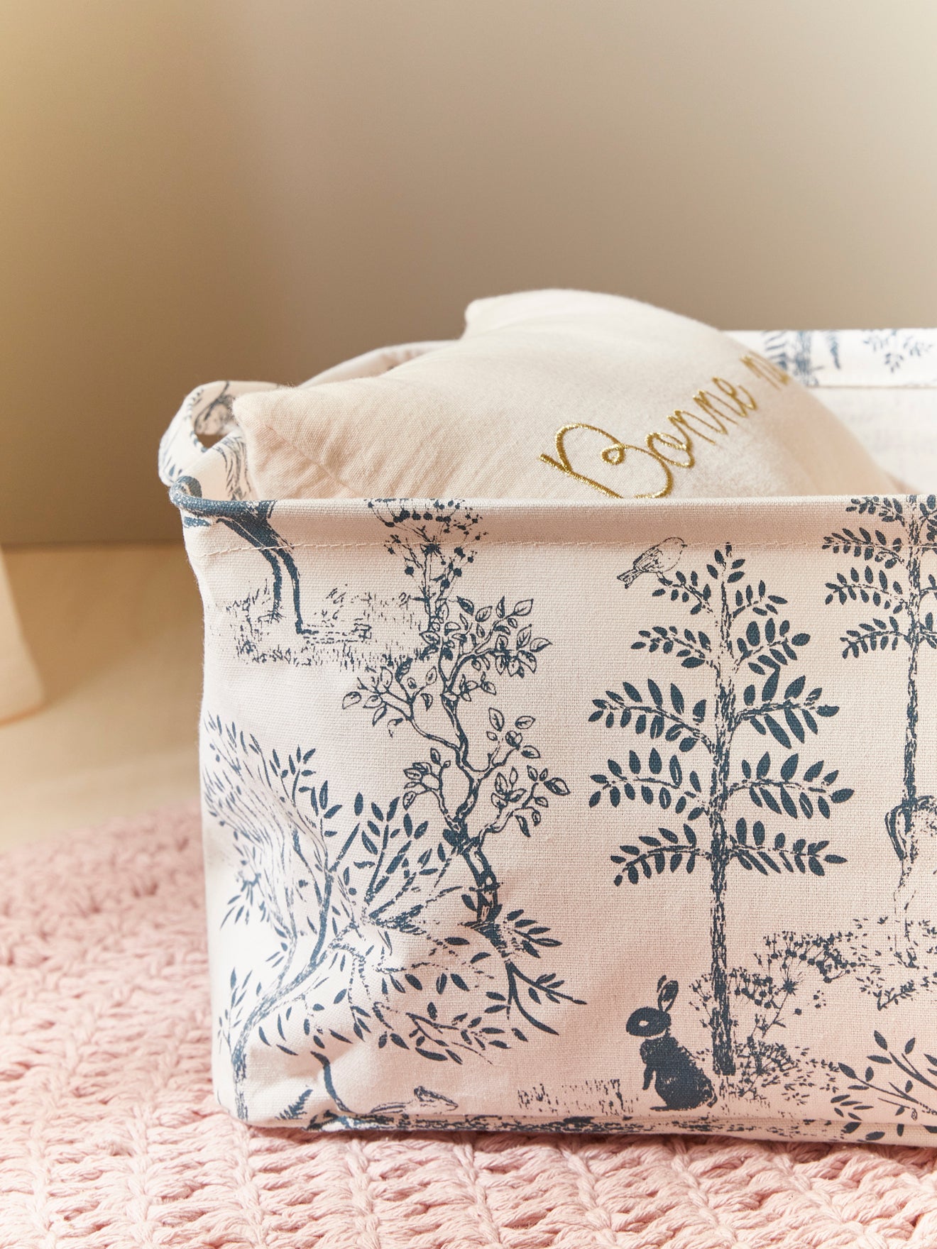 Bac de rangement rectangle esprit toile de Jouy
