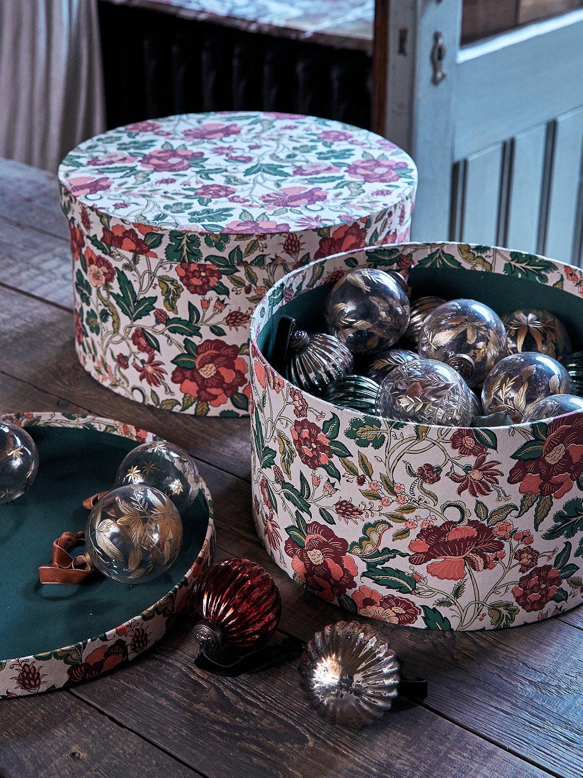 Runde Schachtel « Noël en fleur » im 2er-Set