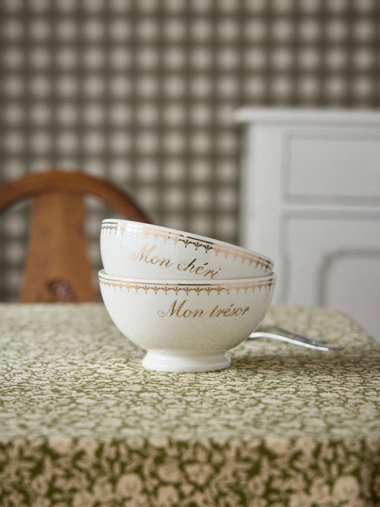Schale aus Porzellan im 2er-Set - « Mon chéri » « Mon trésor »
