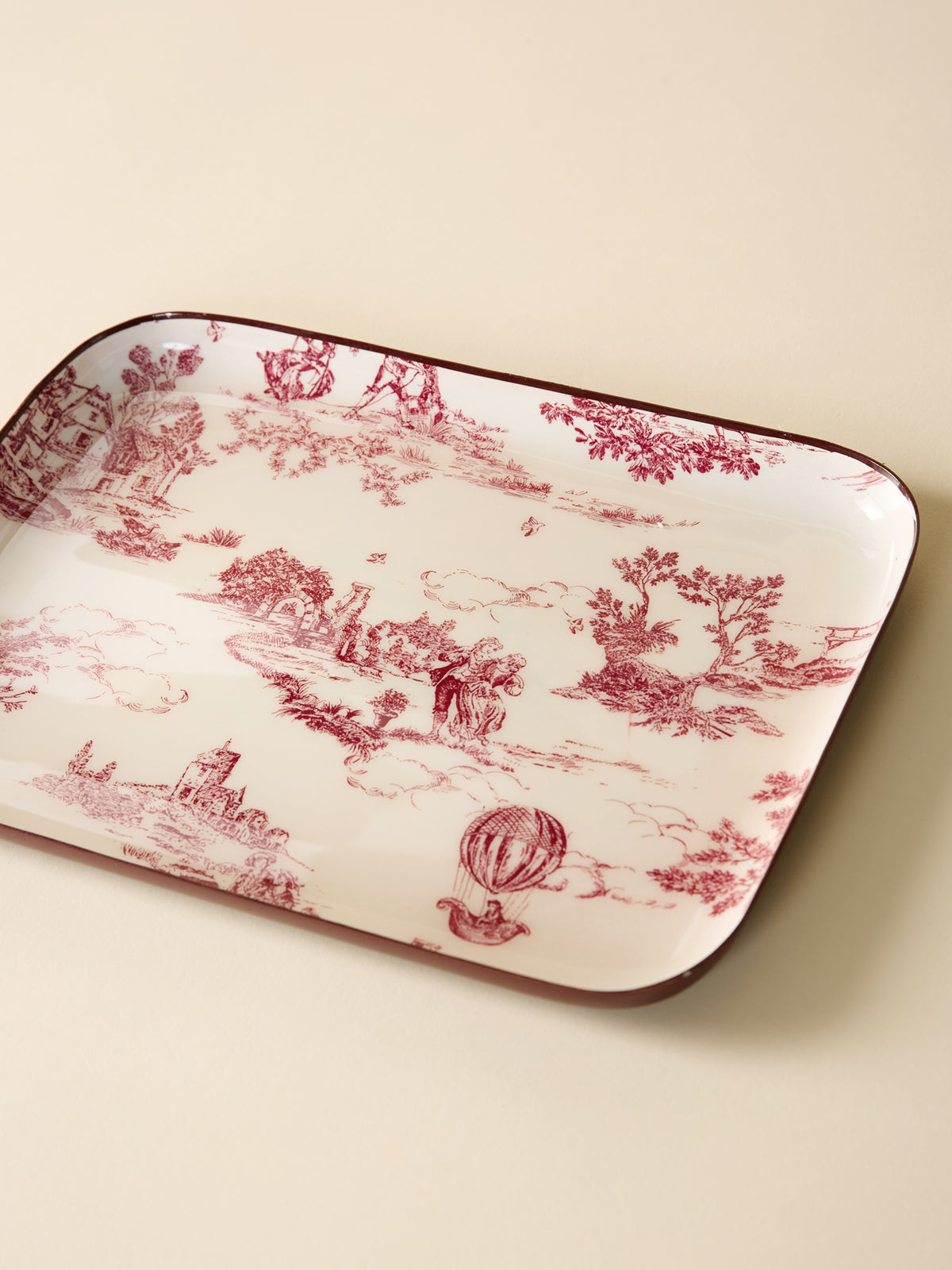Plateau émaillé esprit toile de Jouy - Grand modèle
