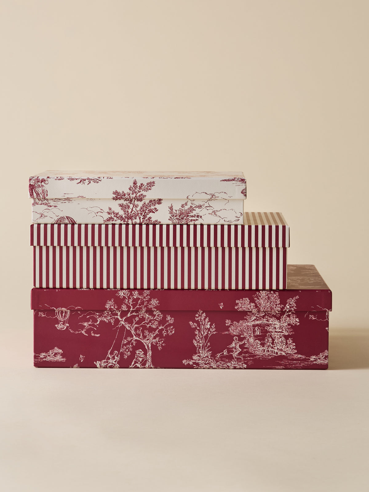 Lot de 3 boîtes gigogne esprit toile de Jouy