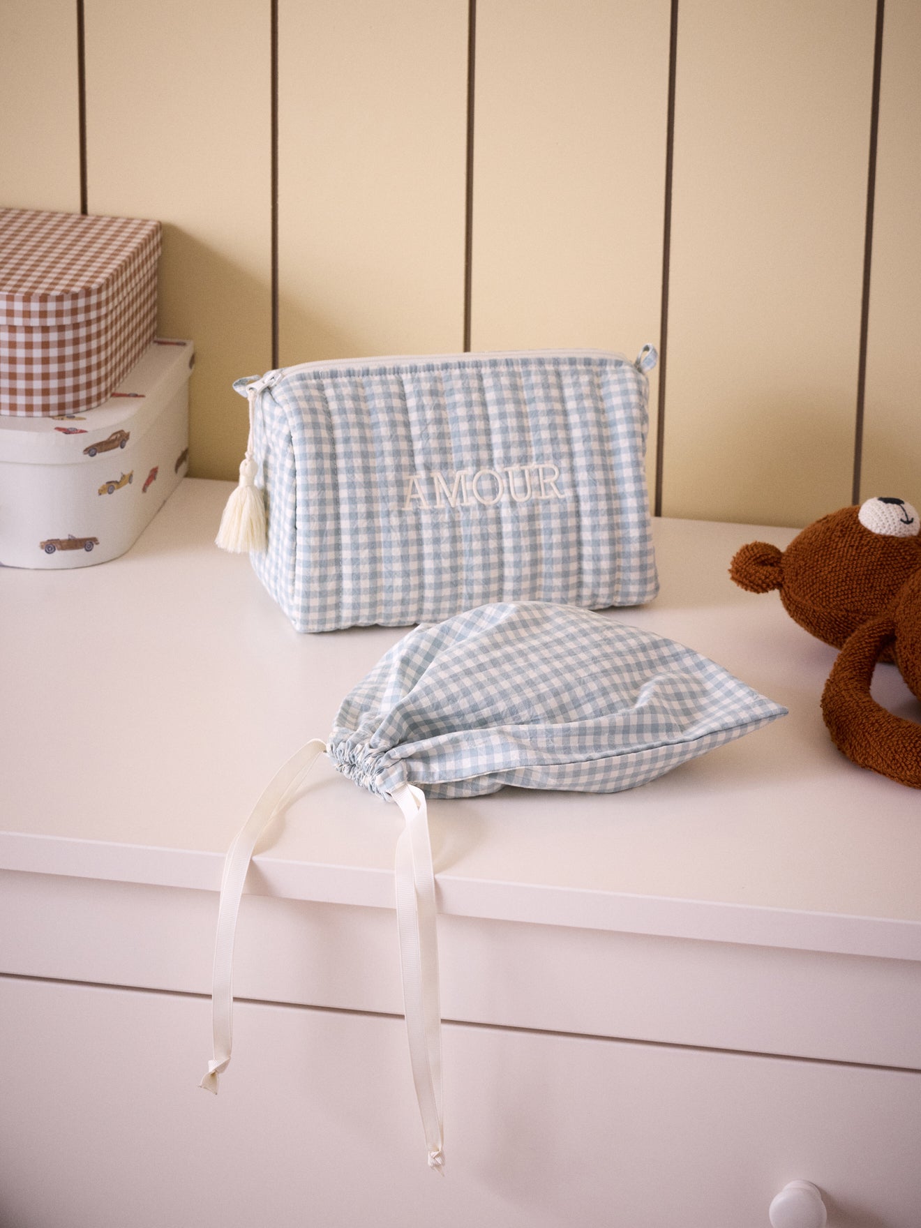 Kulturtasche aus Vichy-Baumwolle