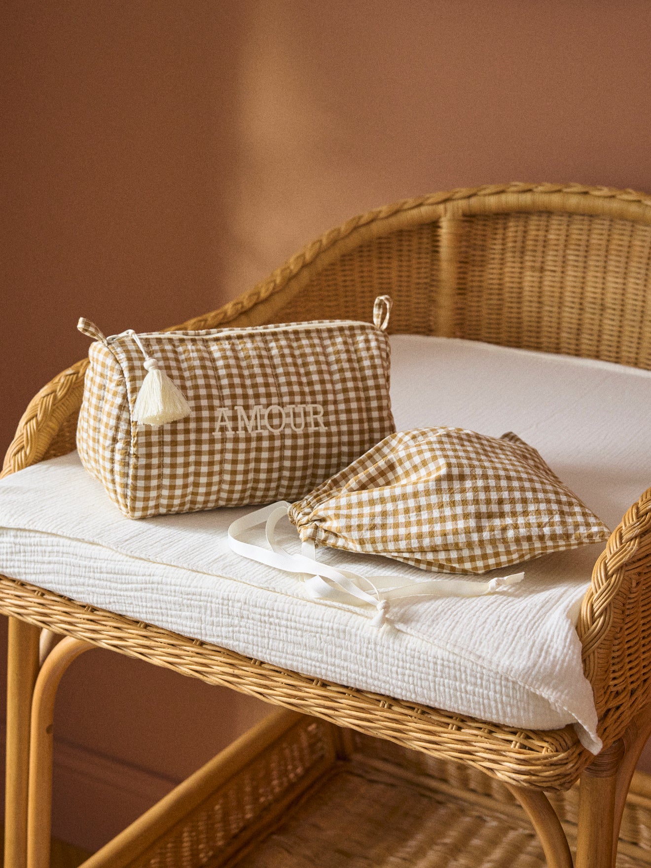 Kulturtasche aus Vichy-Baumwolle