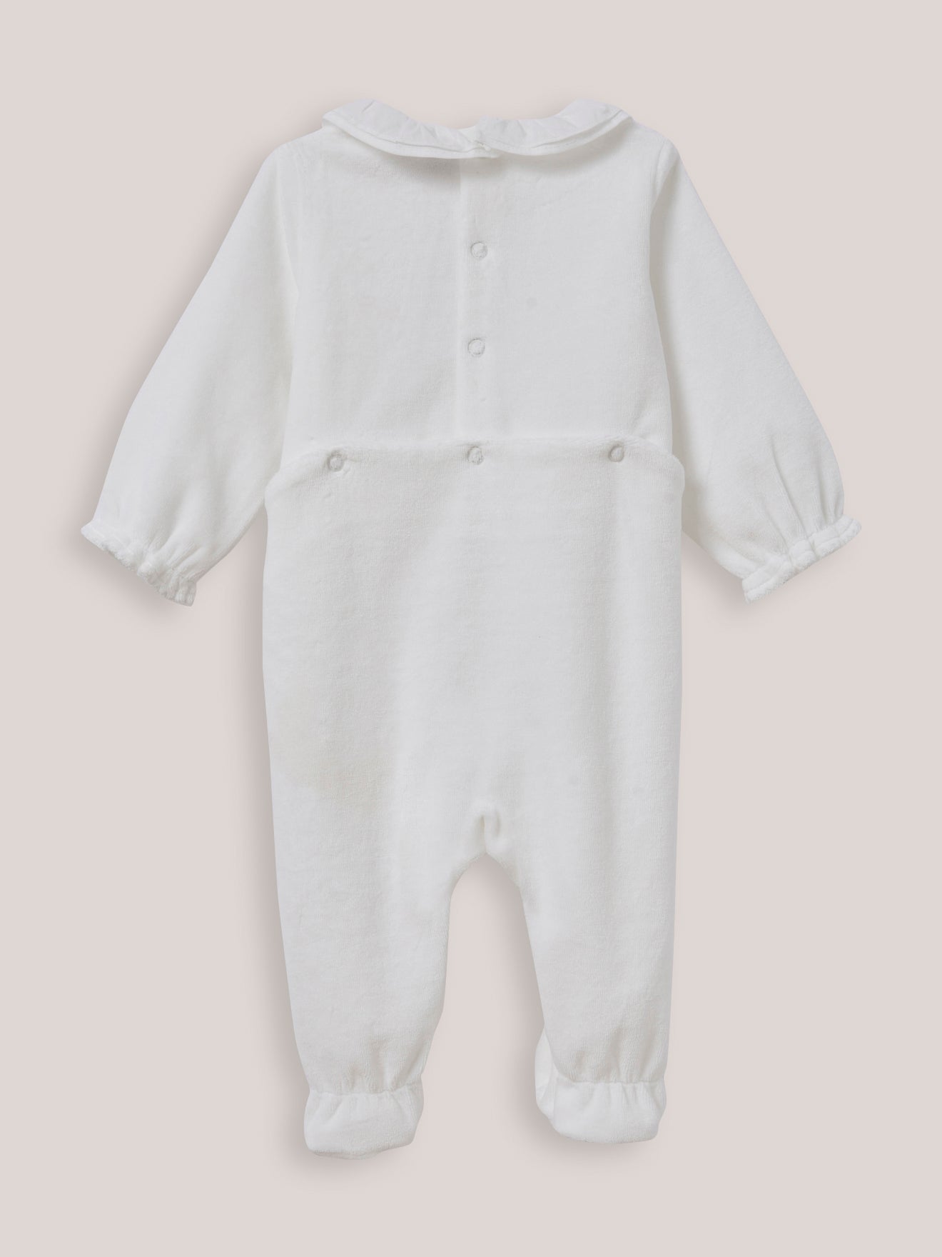 Babystrampler aus Velours mit Volant-Kragen