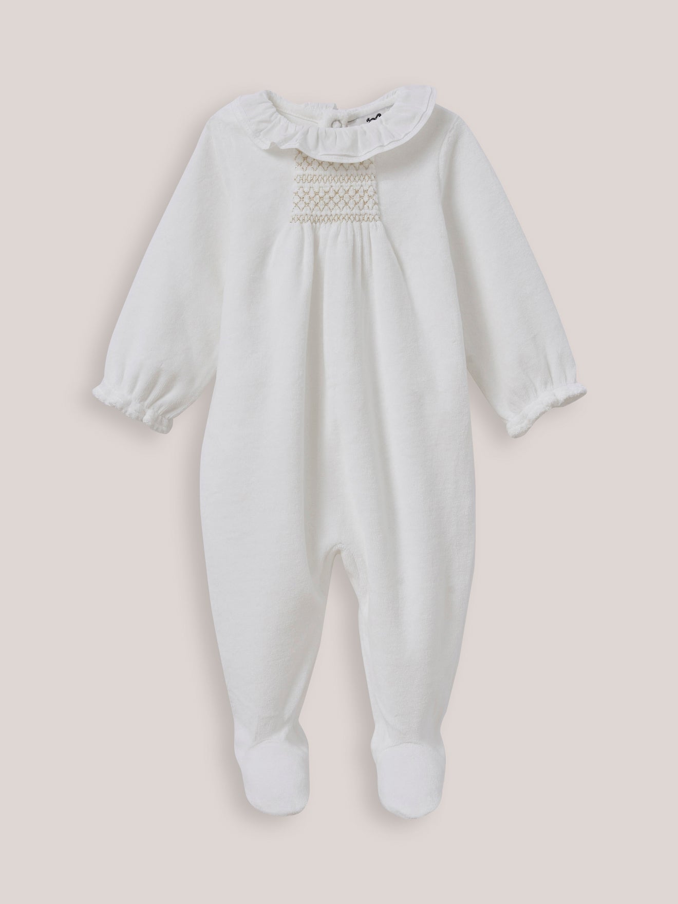 Babystrampler aus Velours mit Volant-Kragen