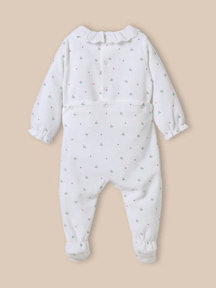 Dors-bien en velours Bébé col en broderie anglaise