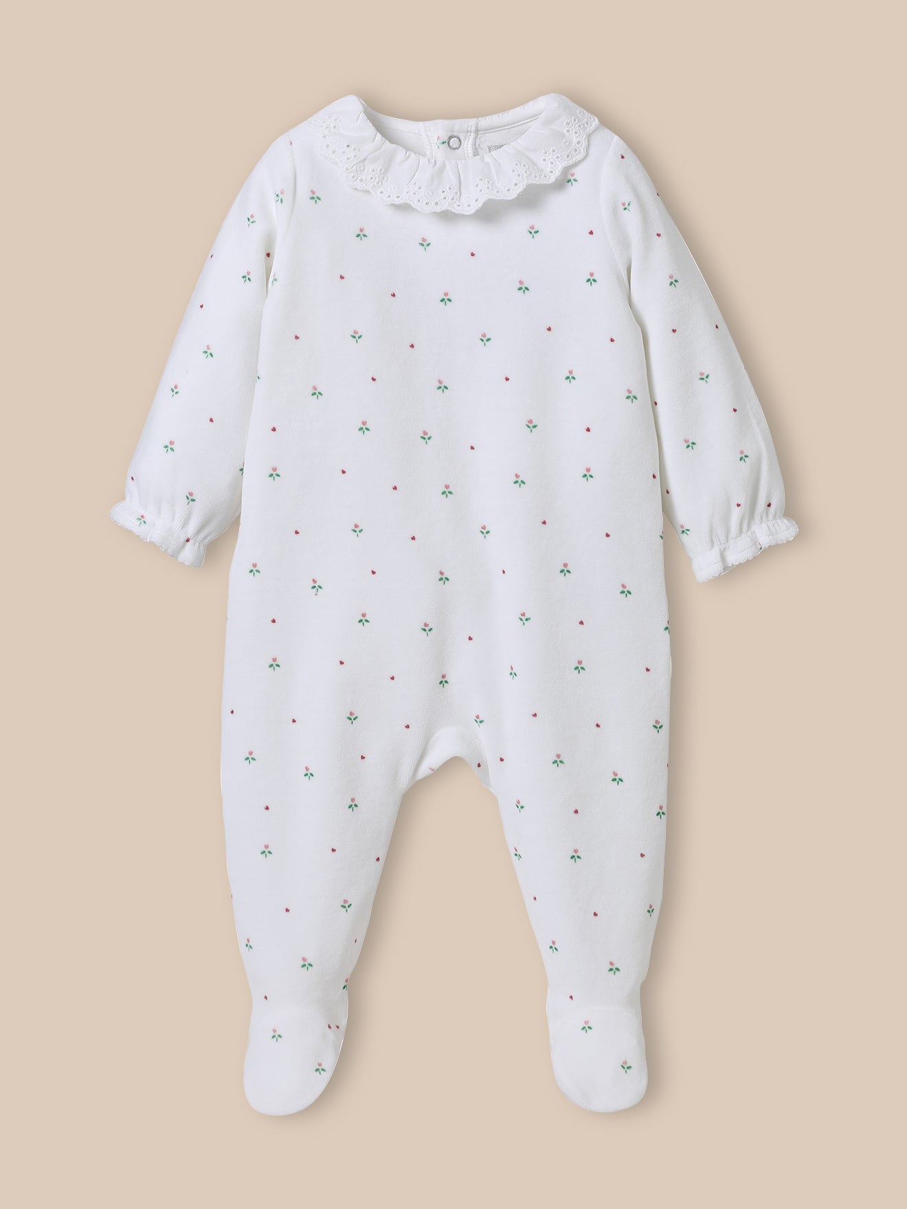 Baby-Schlafanzug aus Samt Kragen mit Lochstickerei