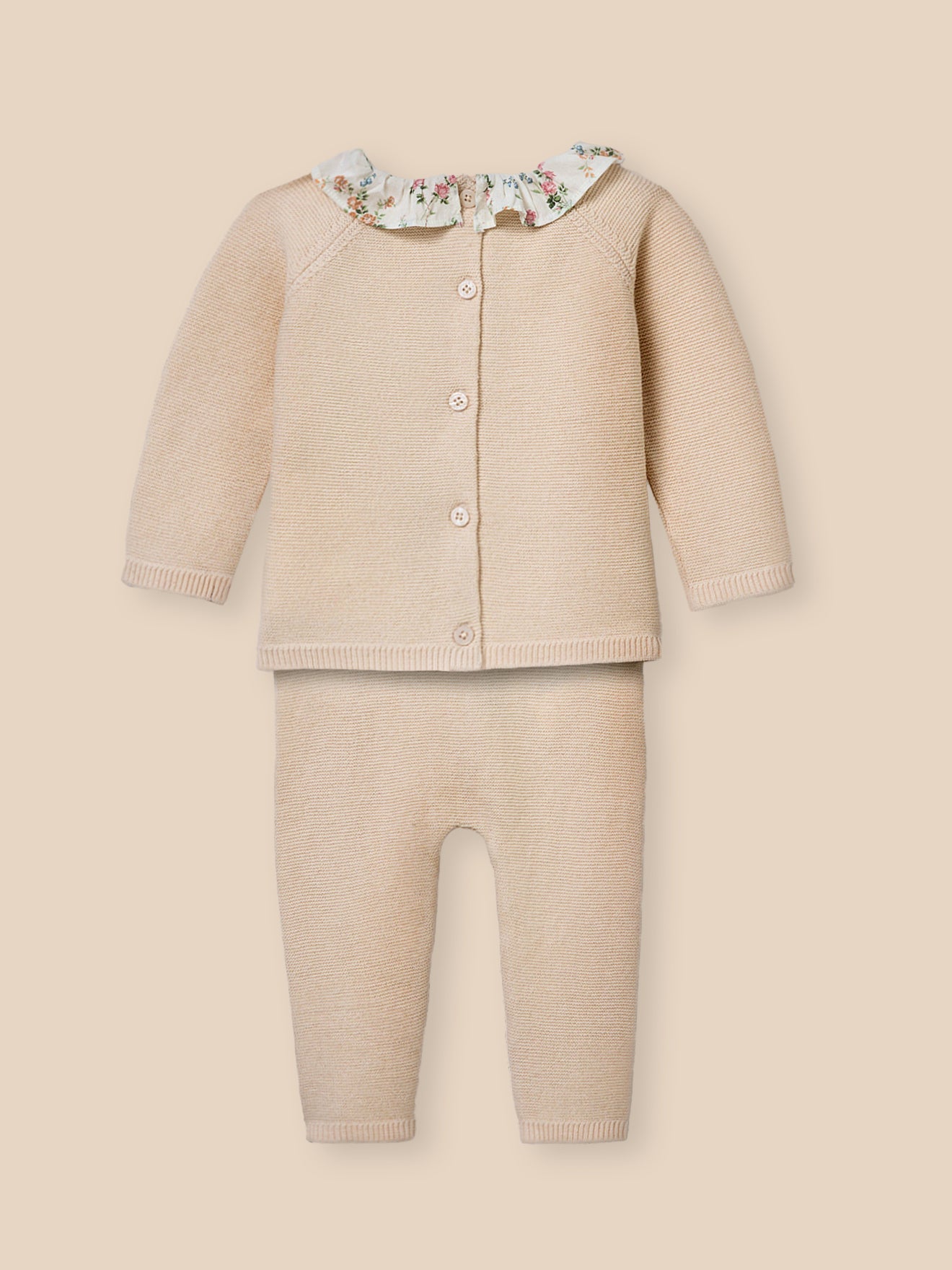 Set aus Strickwaren für Babys mit Kragen aus Liberty-Stoff