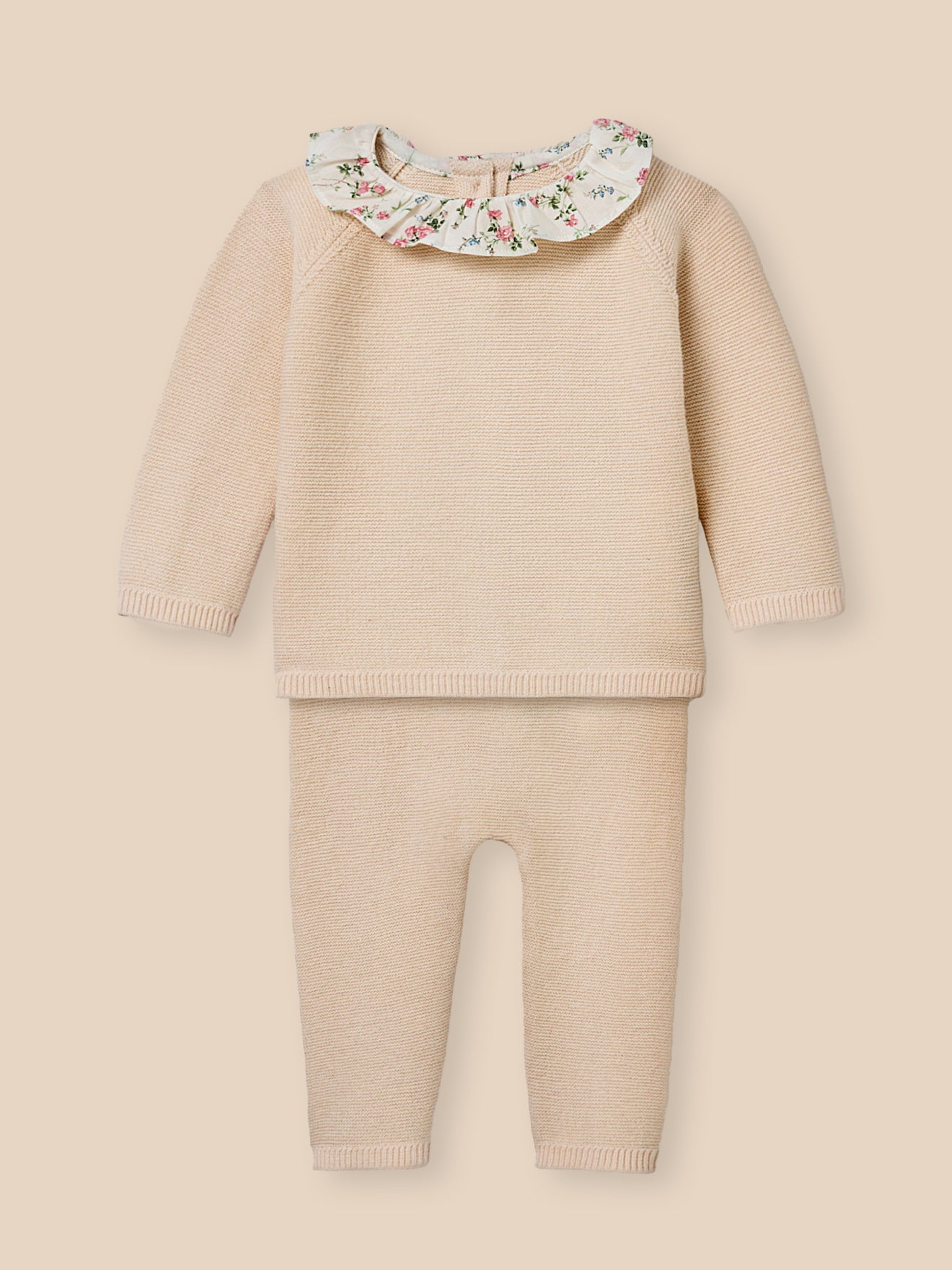 Set aus Strickwaren für Babys mit Kragen aus Liberty-Stoff