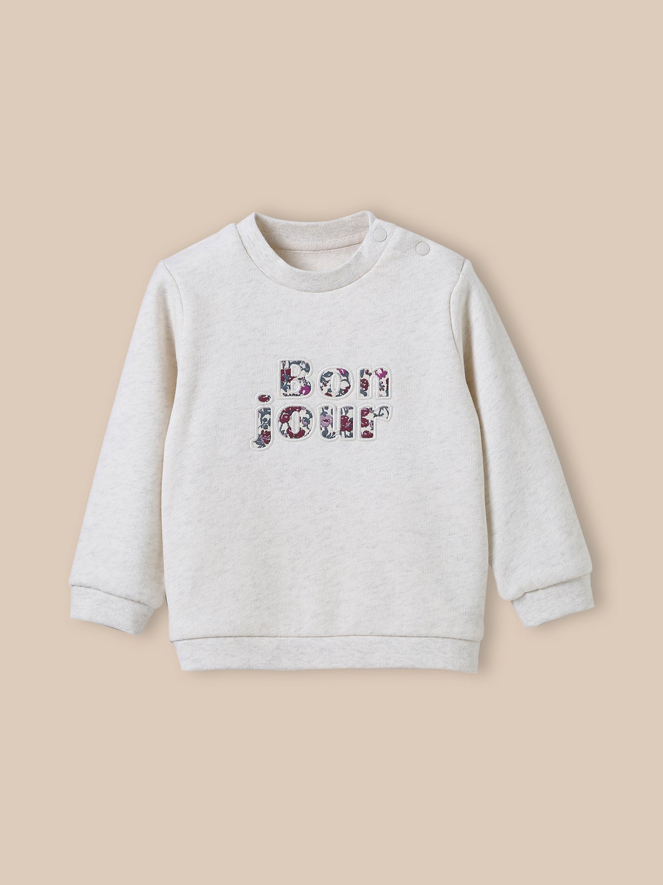 Baby-Sweatshirt mit Buchstaben aus Liberty®-Stoff - Bio-Baumwolle