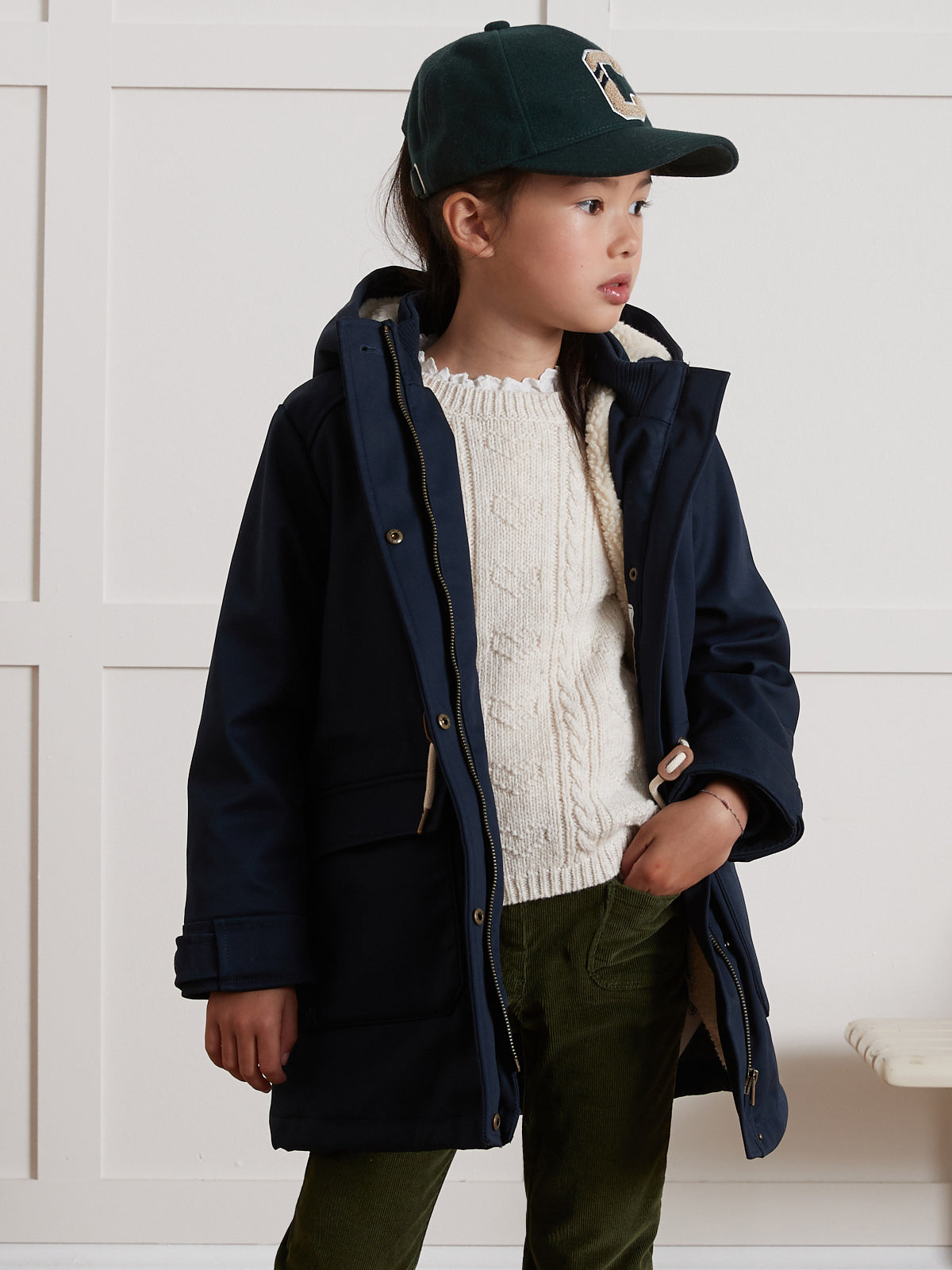 Mädchen-Parka im Marine-Stil mit Sherpa-Futter