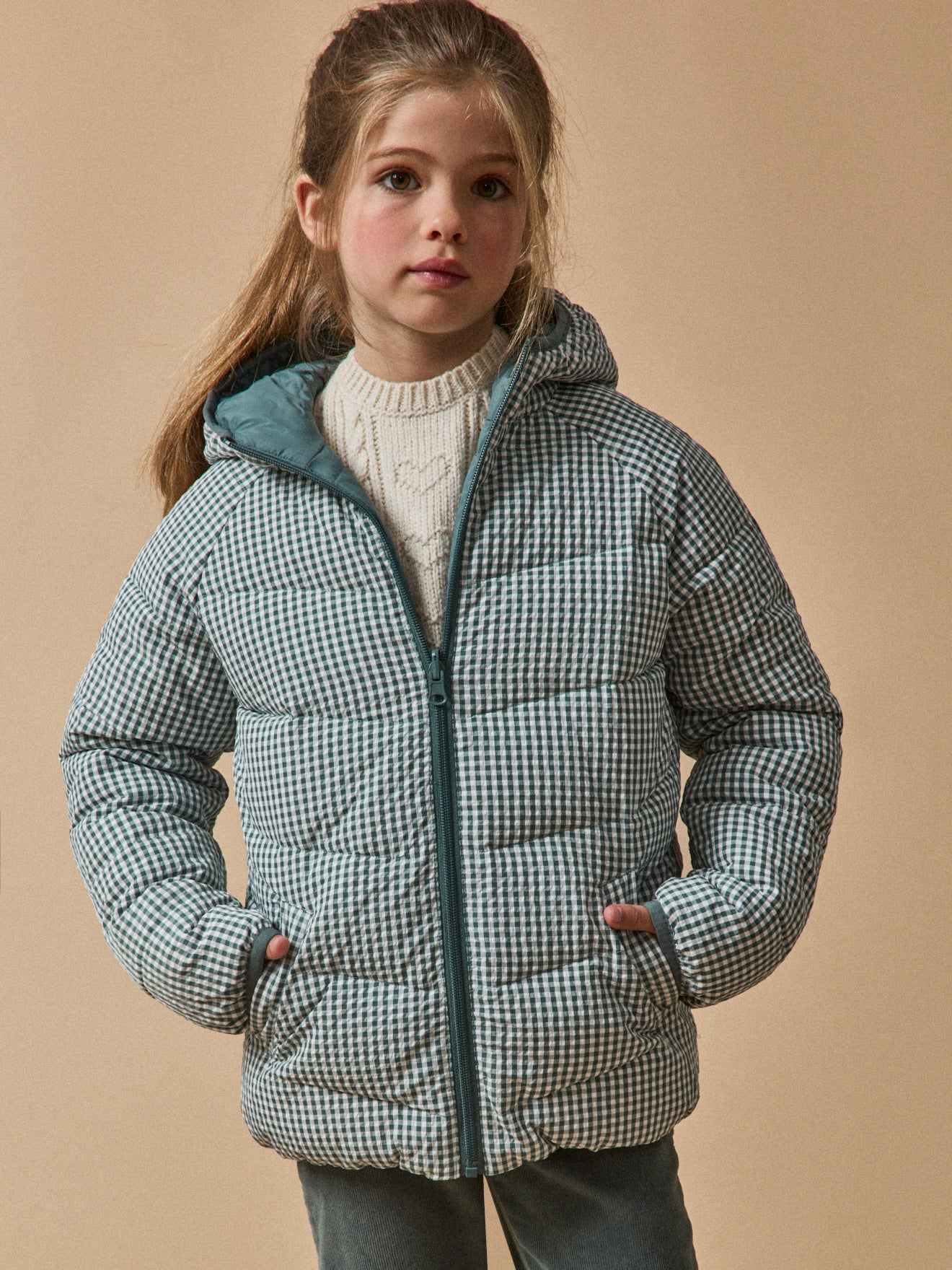 Mädchen-Steppjacke, wendbar, 2-in-1-Effekt