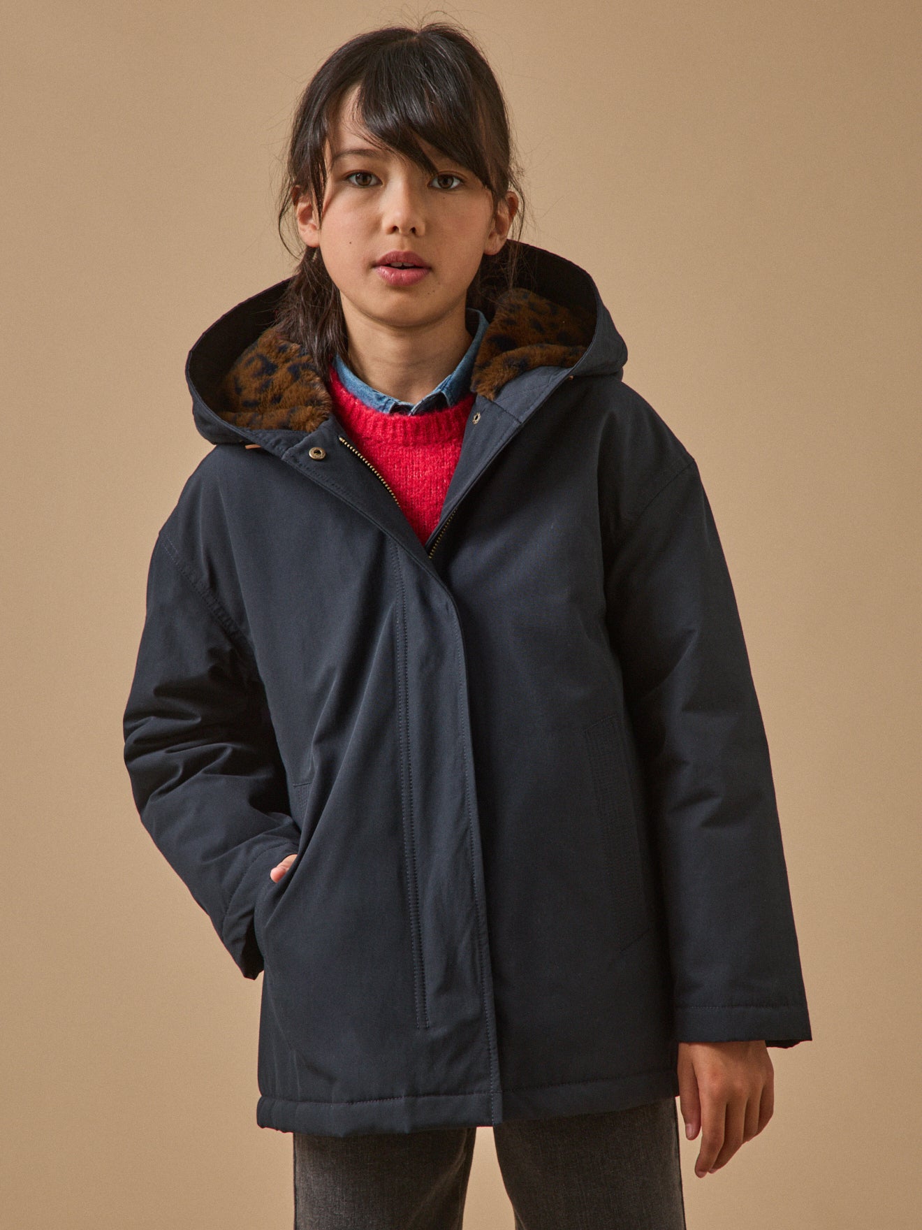 Mädchen-Parka mit Leopardenfutter