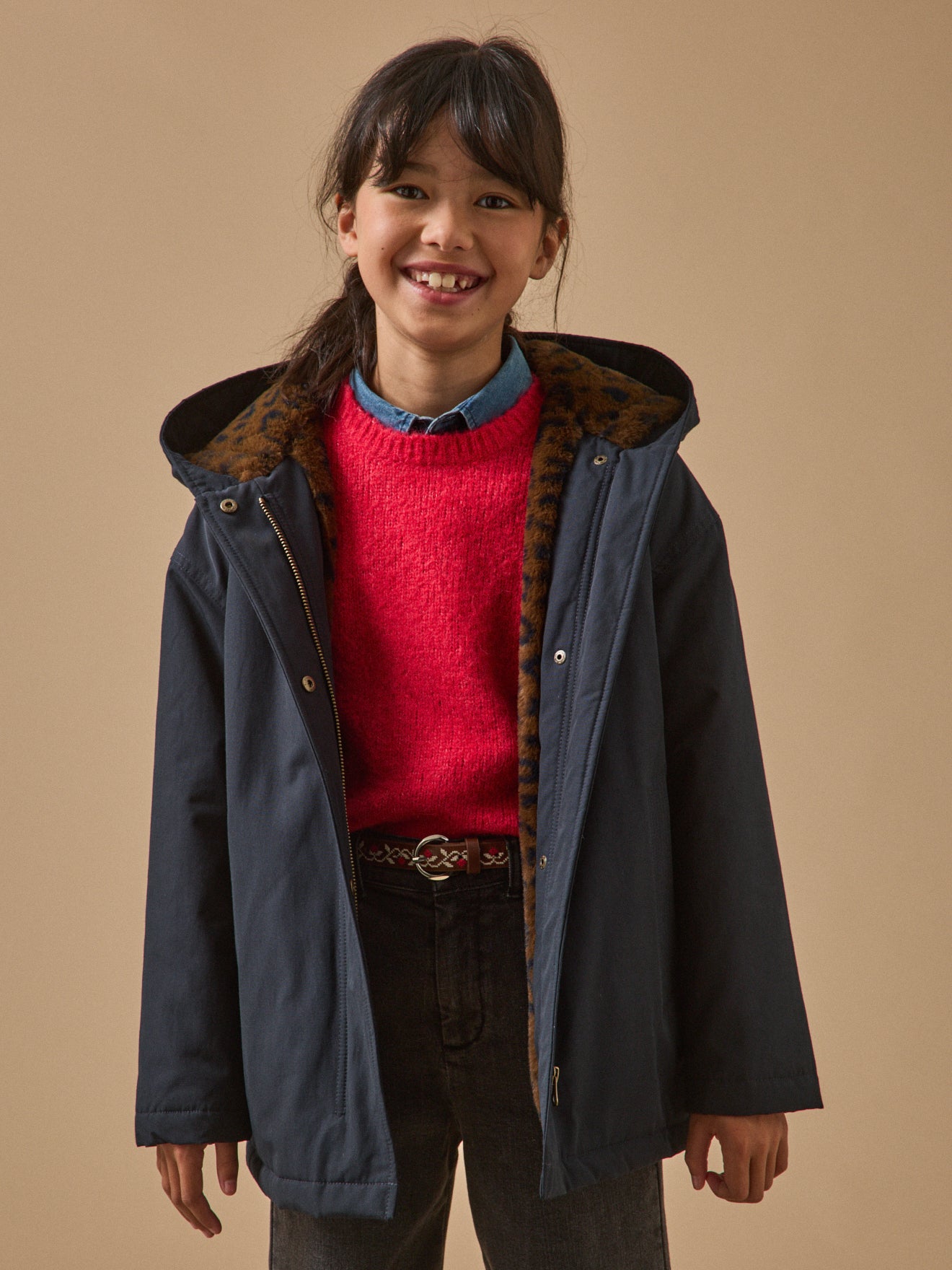 Parka doublée léopard Fille