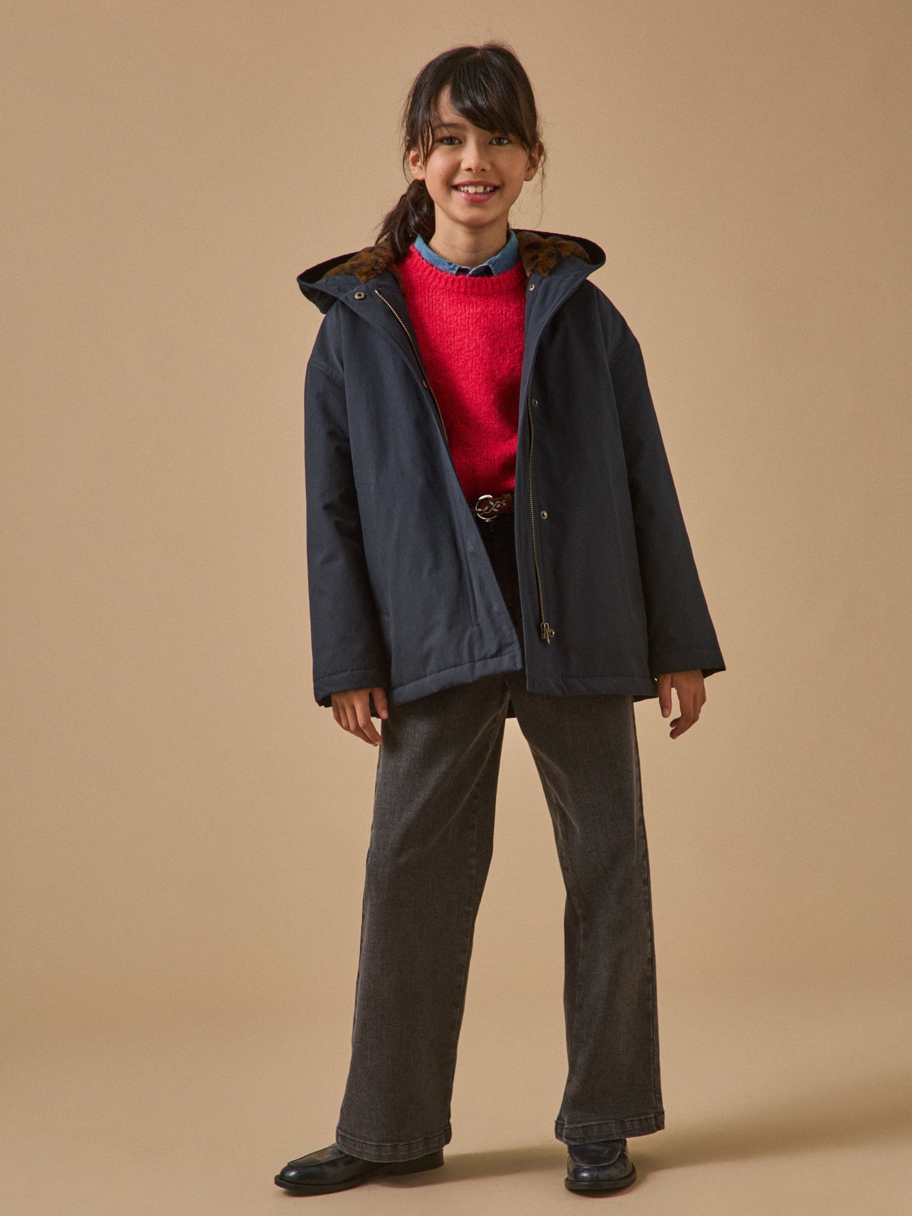 Mädchen-Parka mit Leopardenfutter