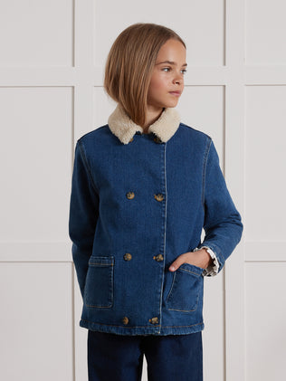 Mädchenjacke aus Denim mit Sherpa-Futter