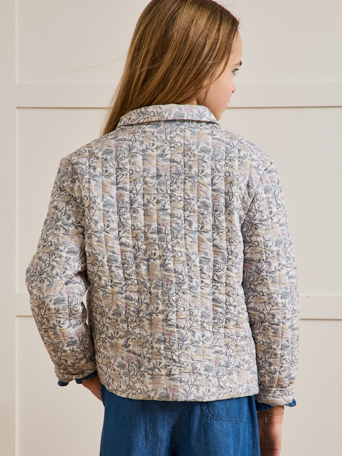 Mädchen-Steppjacke – Druckmuster « Flora »