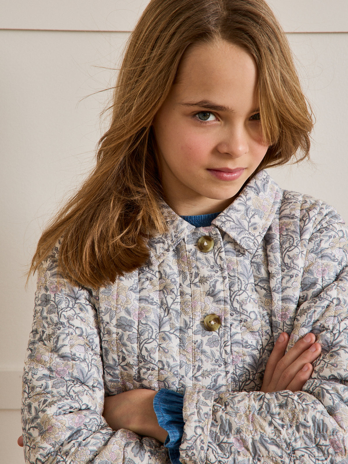Mädchen-Steppjacke – Druckmuster « Flora »