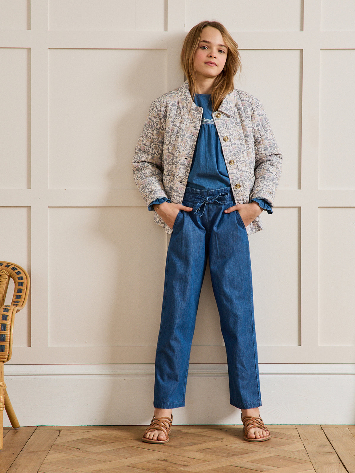 Mädchen-Steppjacke – Druckmuster « Flora »
